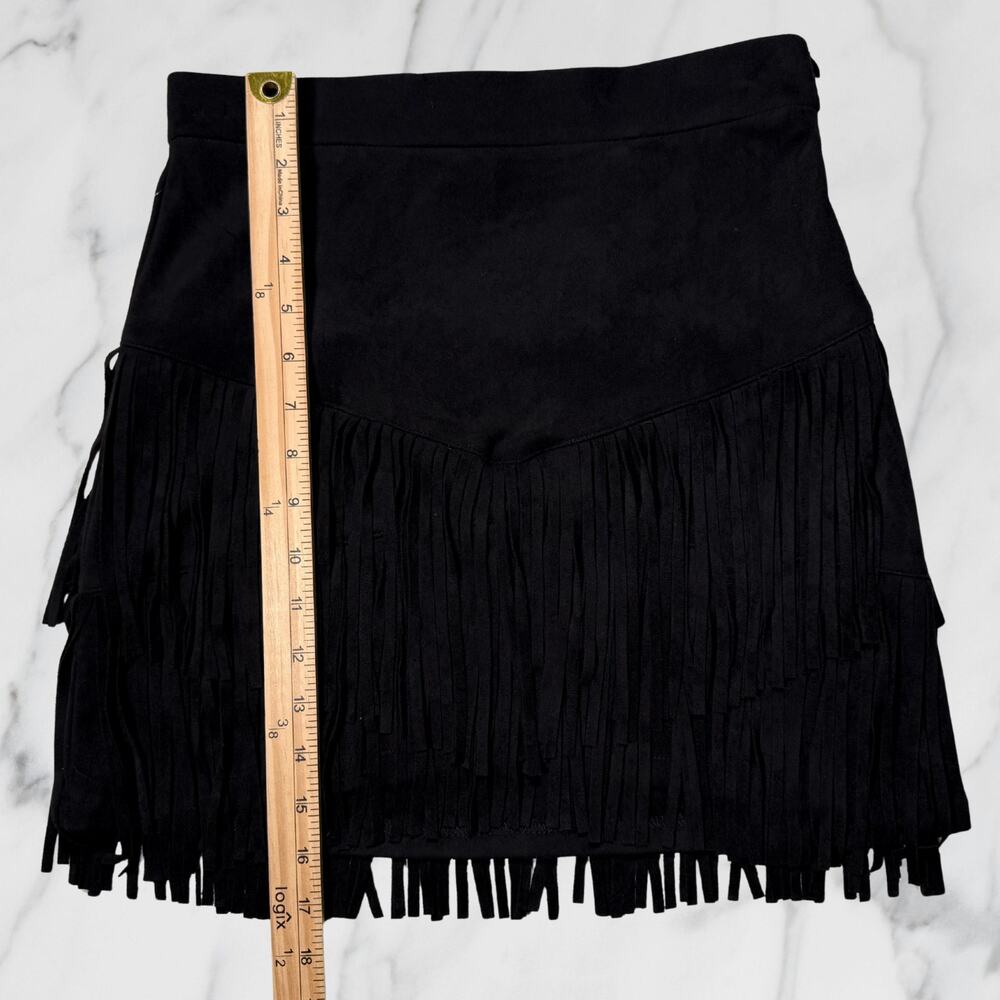 Altar'd State Black Faux Suede Tiered Fringe Western Mini Skirt Size Small - Picture 8 of 9